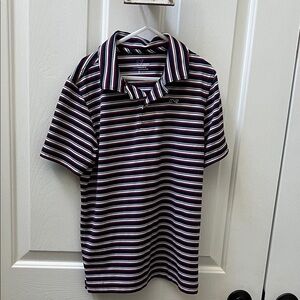 Vineyard Vines Navy and White Striped Performance Polo